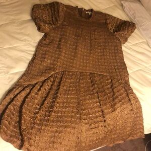 Bronze colored Crinkled Smocked dropped Waist Flowy Midi Dress